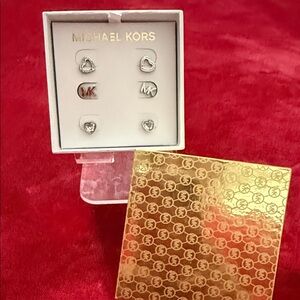Michael Kors Silver Tone Mixed Stud Earring Set